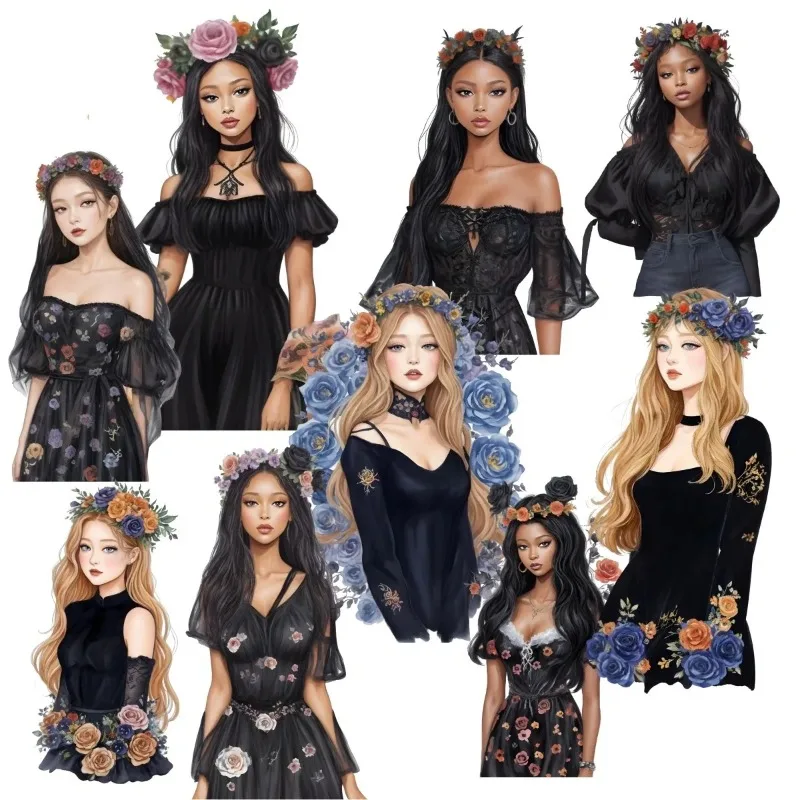 

1 Set Watercolor Fashionable Black Clothes, Corolla Girl Stickers Decorative Labels Scrapbooking Journaling Stationery