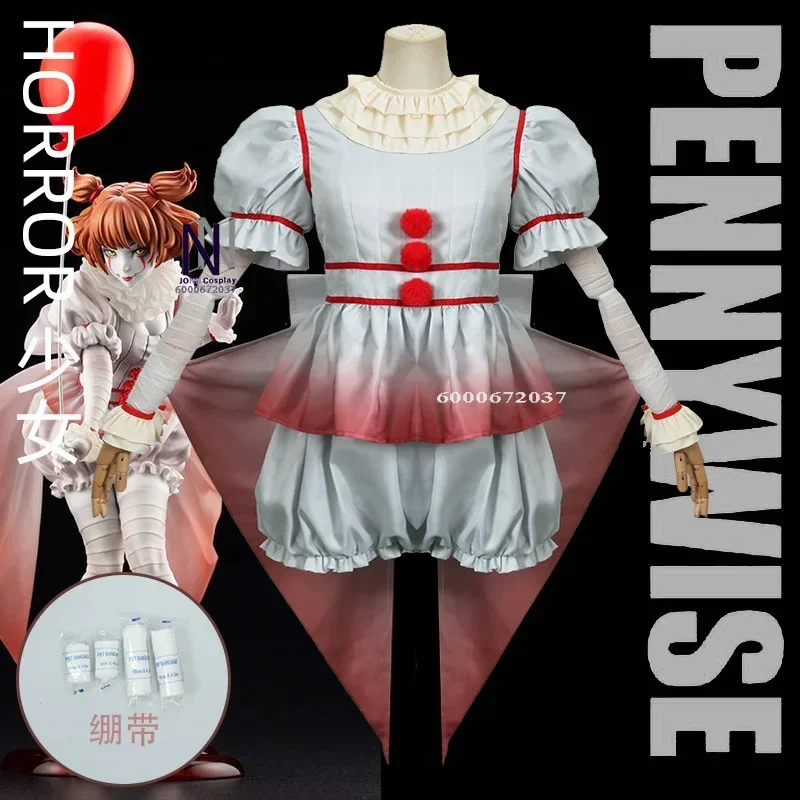 

Anime Halloween Joker Horror Movie Pennywise Cosplay Costume Clown Terror Women Maid Dress Carnival Party Clothing Set for Adult