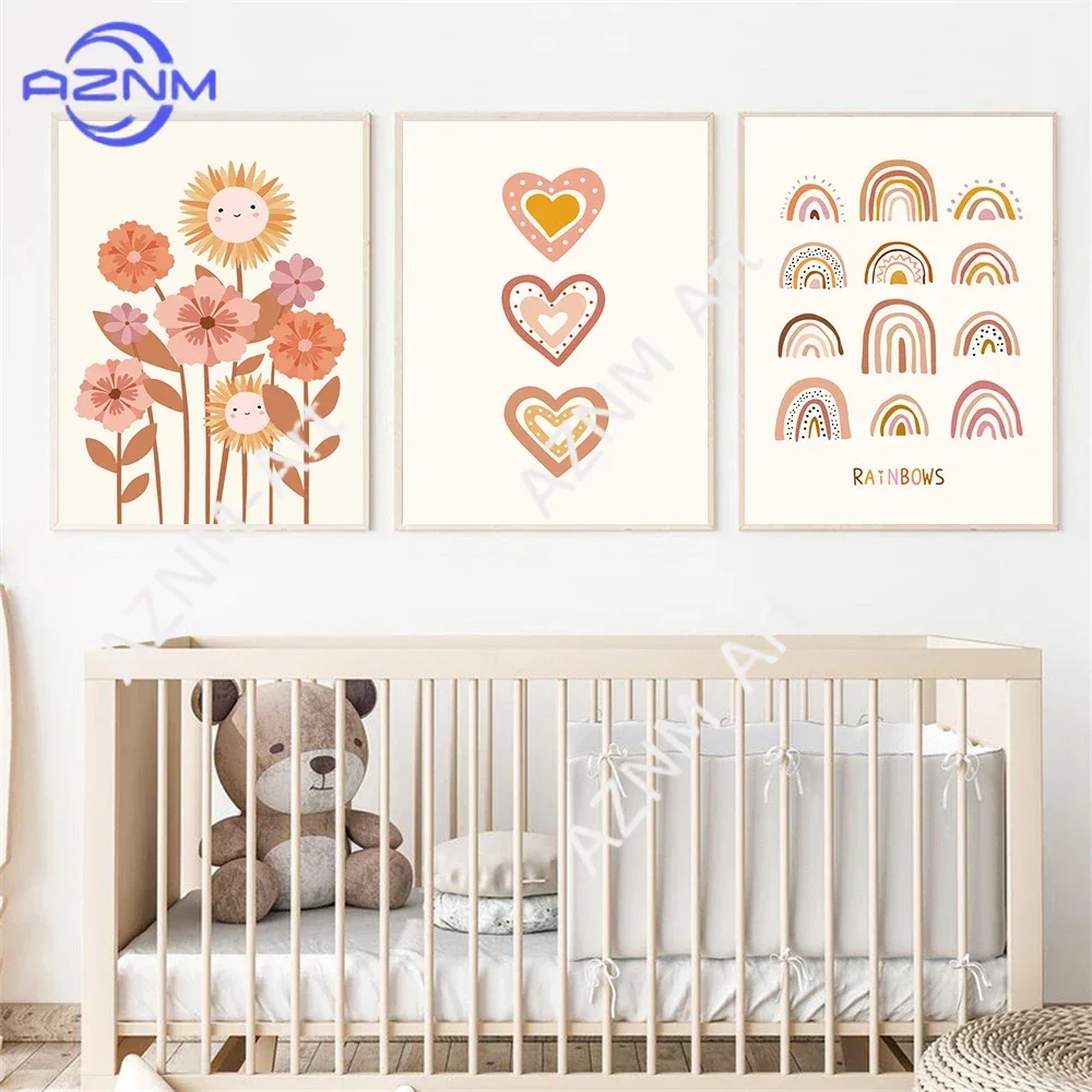 Boho Rainbow Cloud Moon Sun Heart Posters and Prints Nordic Nursery Wall Art Pictures Baby Kids Room Home Decor Canvas Painting