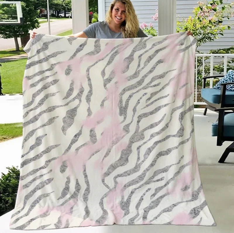 Pink Gray Zebra Print Modern Fleece Blanket For Stylish Bedroom Decor Lightweight Plush Throw Blanket Cover