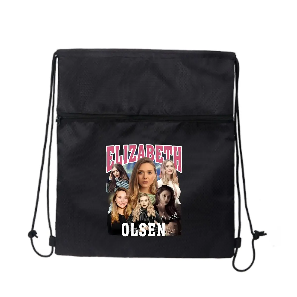 

Элизабет Олсен актер - фан-арт Черная регулируемая уличная сумка на молнии на шнурке