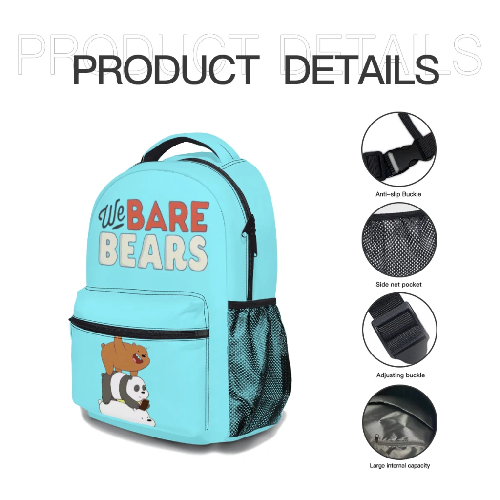 We Bare Bear-Sac à Dos Étanche de Grande Capacité pour Femme et Garçon, Cartable de Voyage pour Ordinateur Portable, Nouvelle Collection ﻿ ﻿