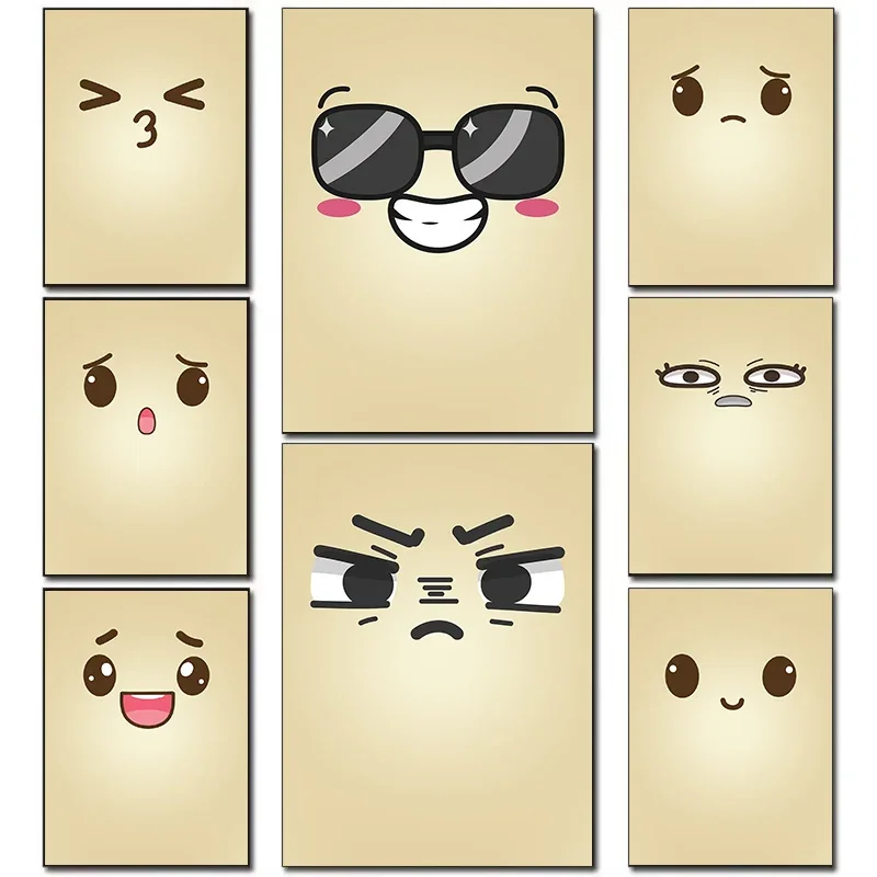 Surprise Cute Face Emoji Pattern Series Theme Canvas Printing Fashion Popular Colors Mural Studio Home Decoration Painting Gi