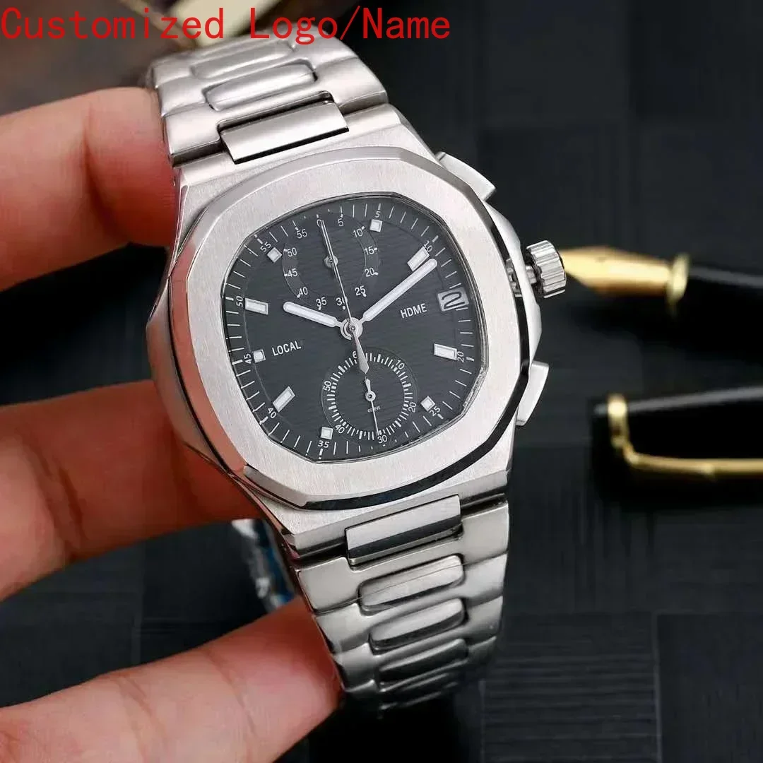 

Fashion Men Quartz Chronograph Sapphire Watch Rose Gold Silver Blue Black Dual Time Stopwatch Stainless Steel Customized