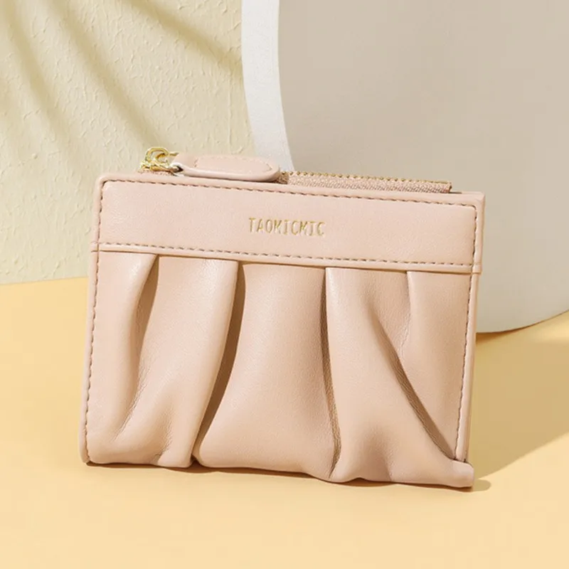 Fashionable Pleated Short Ladies Wallet PU Leather Zipper Coin Purse Multi-Slot Student Card Case Carteras Mujer Billiteras