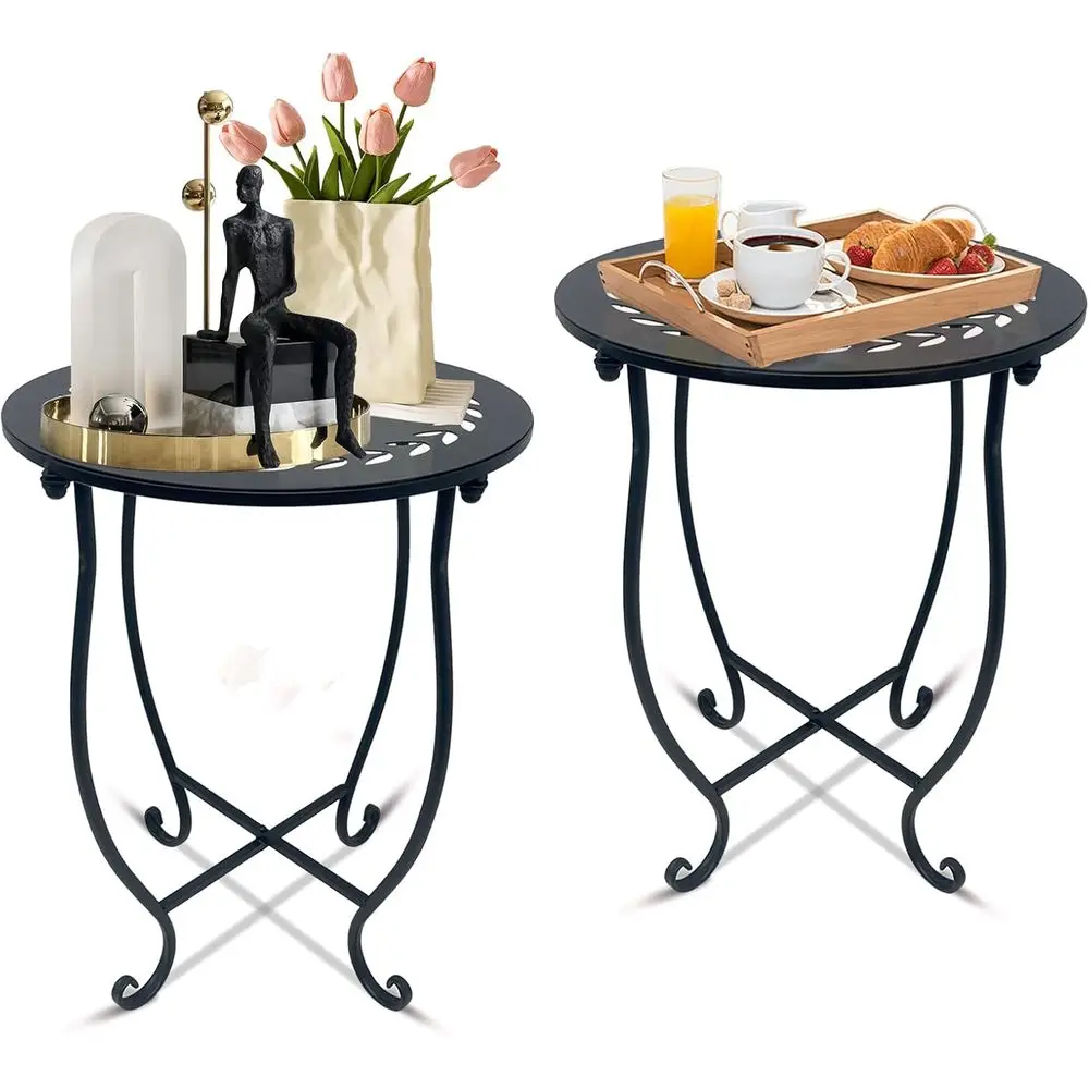 

Комплект круглых приставных столиков (2 шт.), металлические садовые столики, устойчивые к погодным условиям, круглые кофейные столики, прикроватные тумбочки для дома