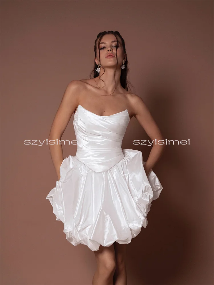 El más nuevo vestido de fiesta sin mangas Sexy de satén para mujer para boda vestidos de novia cortos de una línea 2026 vestido de noche sin espalda