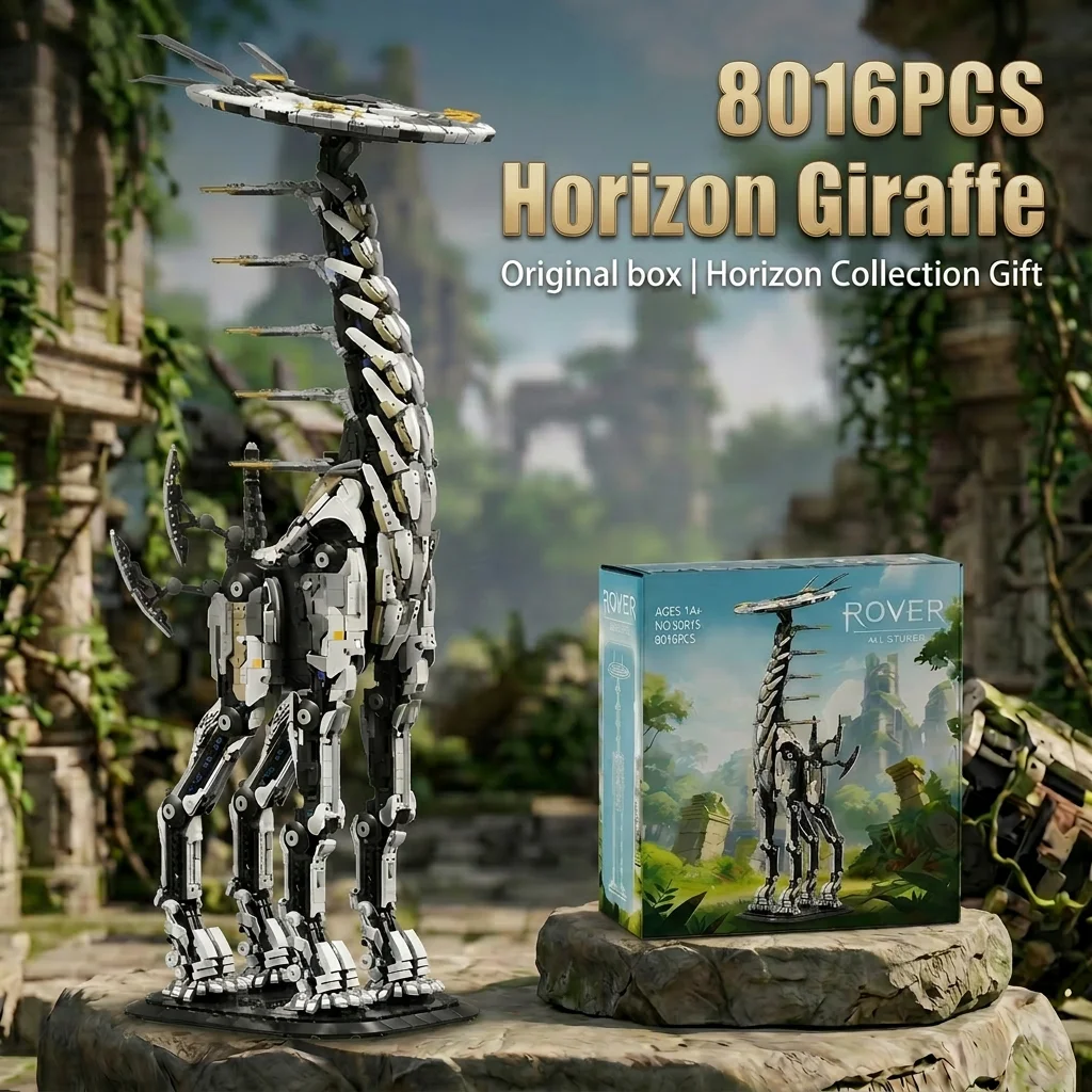 Image of Klemmbausteine Dawned Horizon Langhalsiges Tier Baustein-Set Riesige Version Giraffe Spiel-Sammlung Montagemodell Bausteine Desktop-Dekoration Kreatives Spielzeug Erwachsenen-Geschenk 8016 Teile