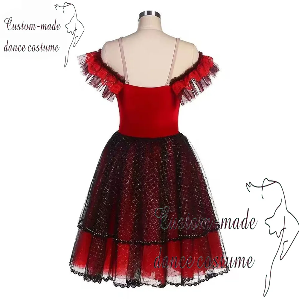 Don Quisciotte Tutu romantico rosso per adulti Abito da balletto kitri spagnolo Tutu professionale Costume da ballo spagnolo per ragazze