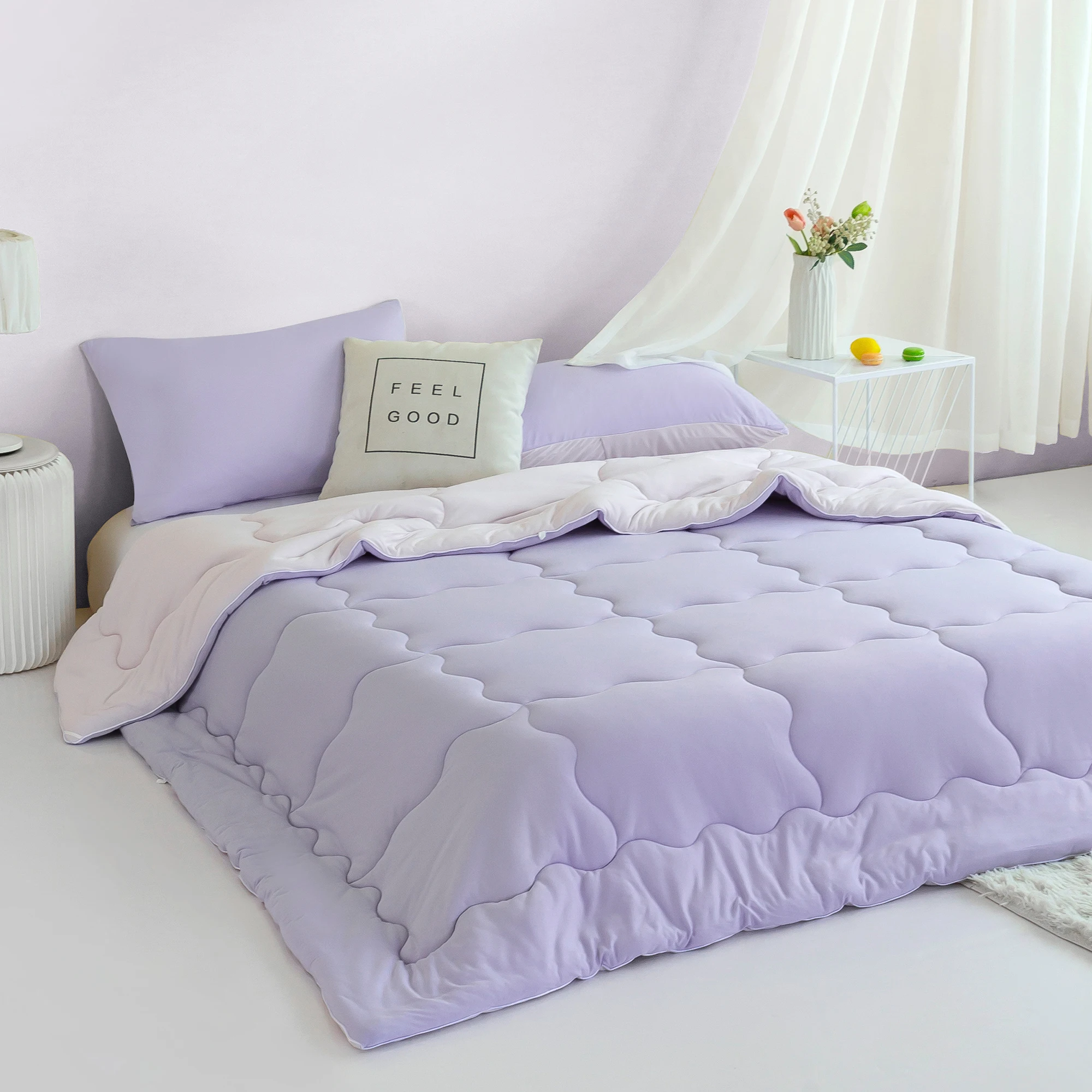 

Reversible Comforter Set All Seasons,Jersey Knit Cotton Soft Fluffy Shabby Purple and pink Twin XL Size