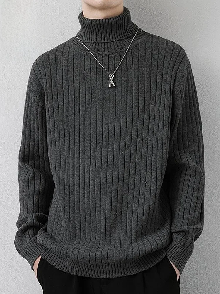 

Мужской утепленный хлопковый вязаный свитер с высоким воротником, свободного кроя, с длинными рукавами, удобный, дышащий, для повседневной носки весной.