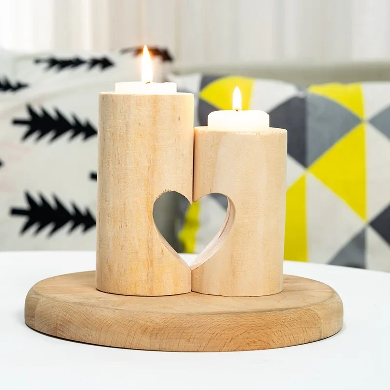 Natural Wooden Candle Holders Heart-Shaped Decorative Wood Candle Holder Wooden Hearts Wedding Tealight Candles Holder