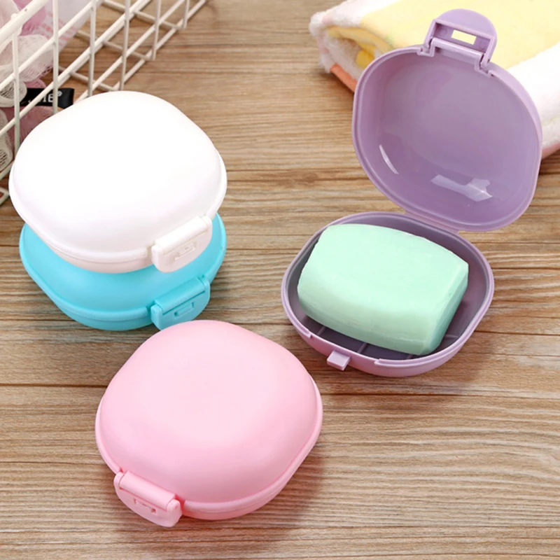 Color Soap Dish Box Case Holder Container Wash Shower Home Bathroom Sealed Soap Case Round Travel Supplies Portable