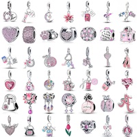 Pink Charms Original 925 Sterling Silver Ladybug, Lotus,Perfume Bottle Charms Pendant Fit Bracelet DIY Female Jewelry Production