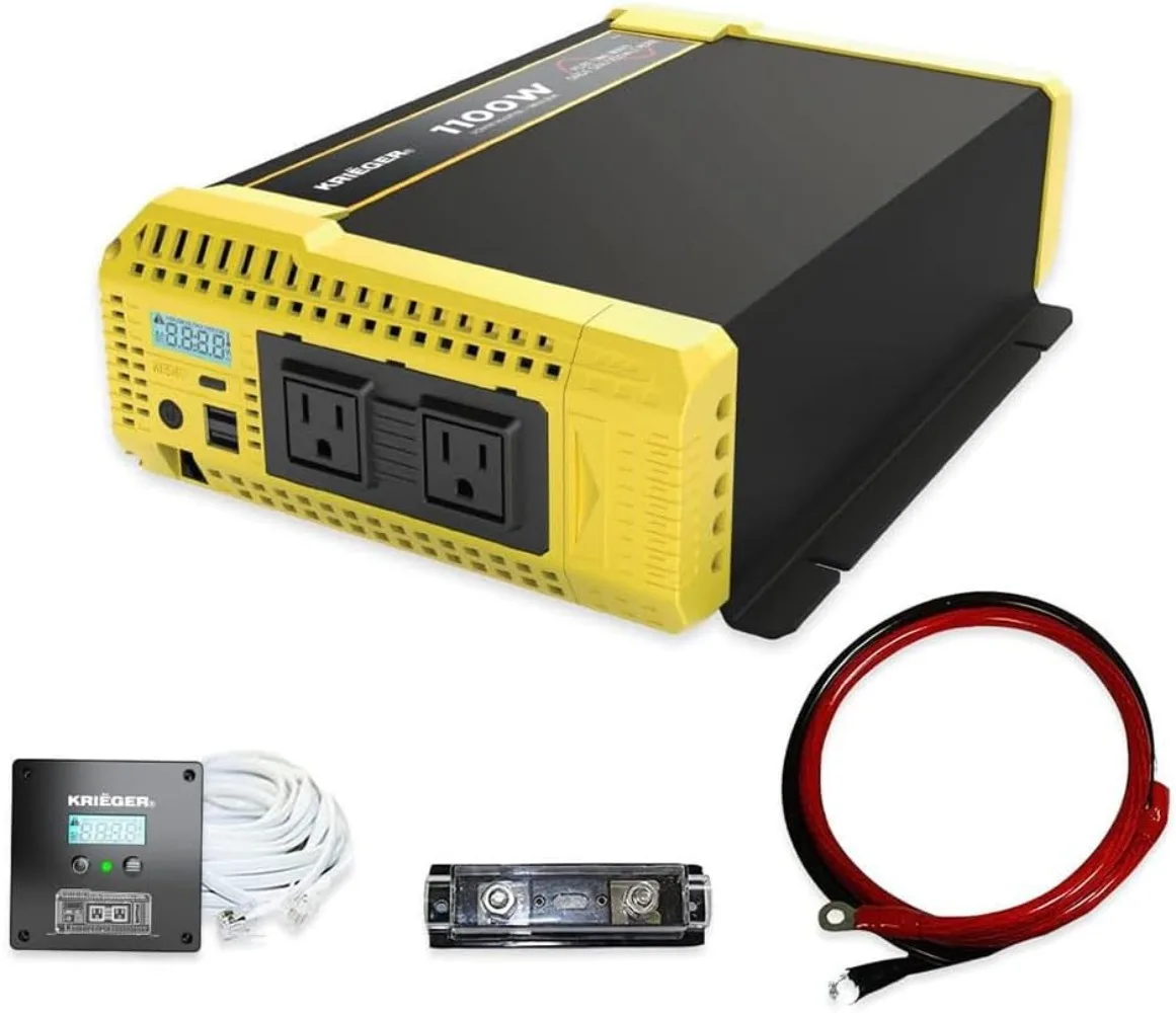 1100W Pure Sine Wave Inverter 12V DC To 120V AC Converter,12V To 110V with Built-in 5V/2.1A USB Port, AC Hardwire Port