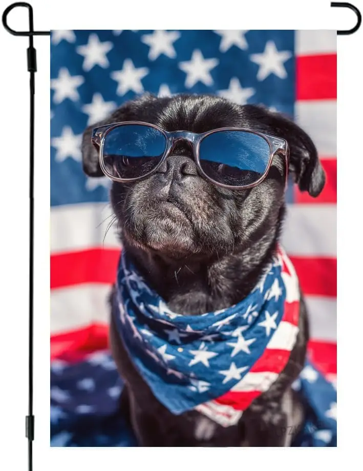 Patriotic 4th of July Black Pug Garden Flag 12x18 Inch Double Sided Outdoor Summer Yard Flag for Independence Day Memorial V yyi
