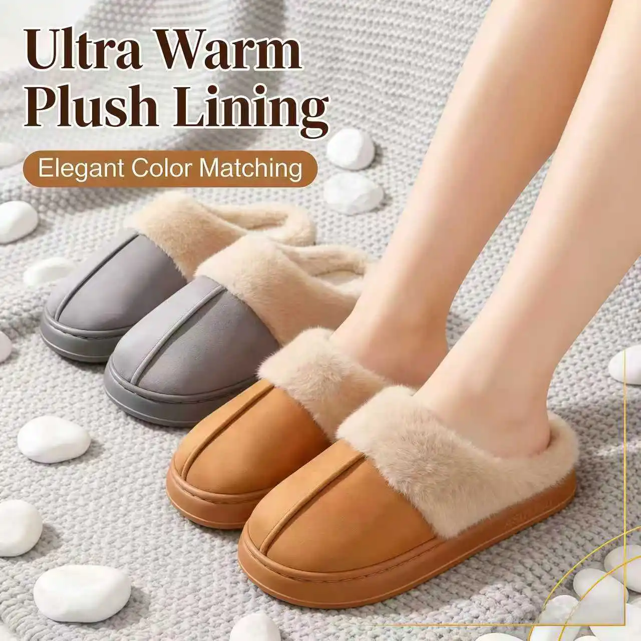

New Winter indoor fashionable women's thick-soled plush warm and anti-slip slippers suitable for both men and women at home