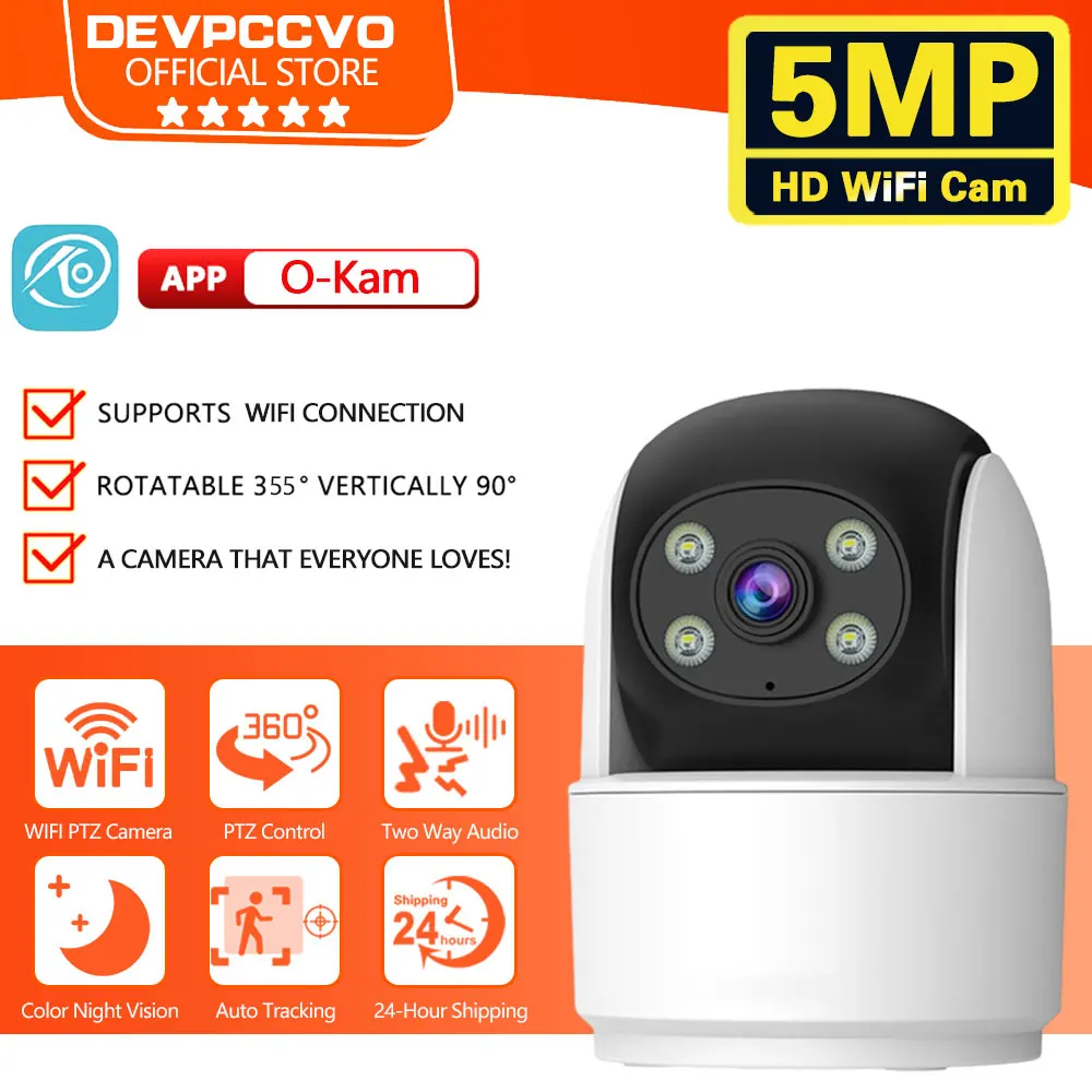 

5MP PTZ IP Camera WiFi Home Security Camera Color Night AI Tracking CCTV Surveillance Camera Indoor Smart Baby Monitor O-Kam App