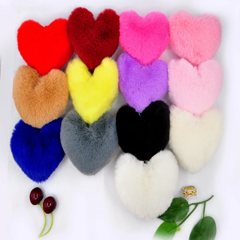 Keychain Gifts For Women Soft Heart Shape Pompon Key Chain Ball Car Bag Accessories