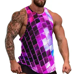 Mirror Disco Ball Tank Top Purple Sequins Print Streetwear Tops Beach Gym Man's Graphic Sleeveless Vests Big Size 4XL 5XL