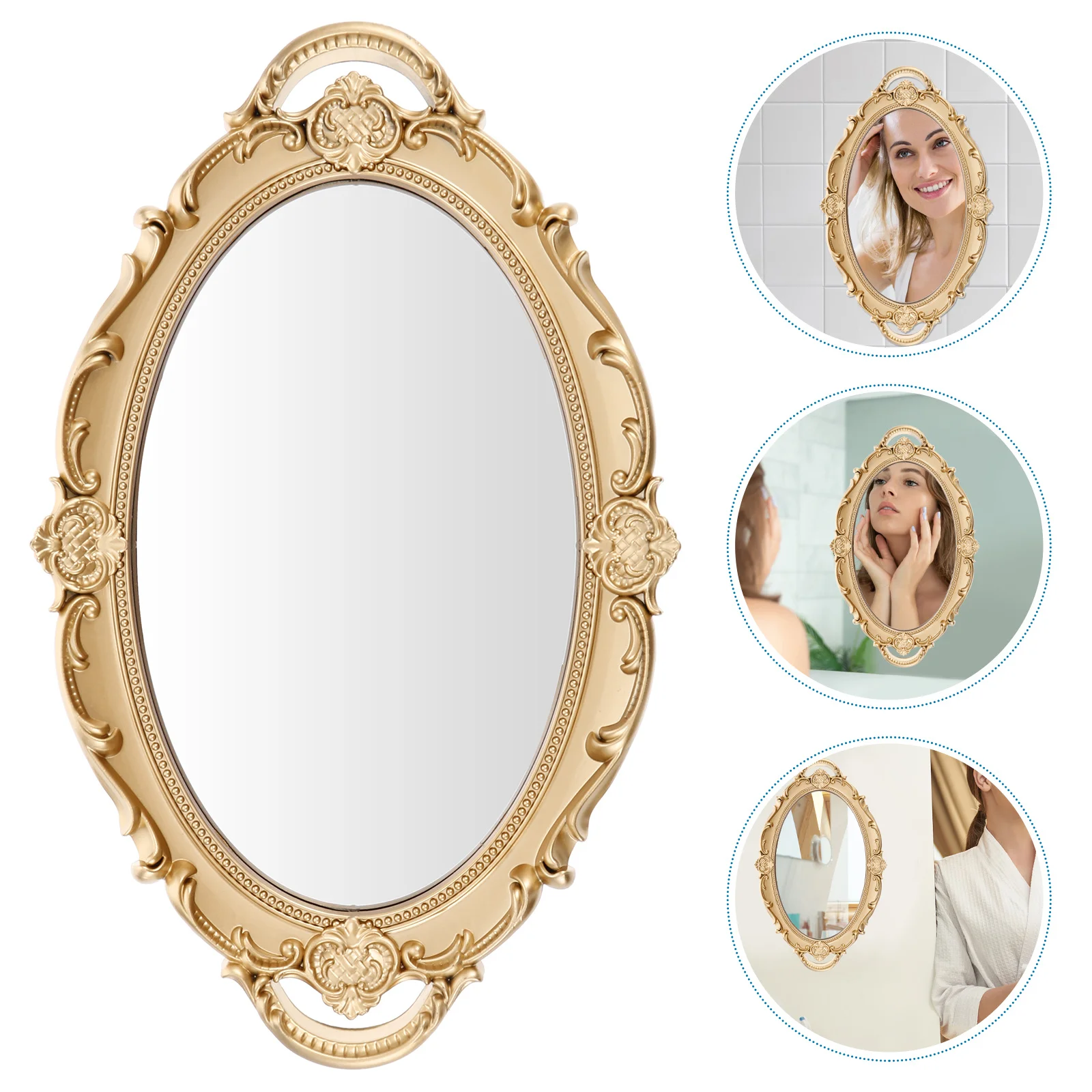 

Vintage French Court Gold Irregular Embossed Mirror Large Wall Mounted Makeup and Vanity Mirror Decorative Jewelry Dish