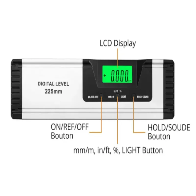Nível de espírito magnético digital de grau industrial, 0-600mm, régua de teste de inclinação de 360 graus, nível eletrônico de bolha sem ímã