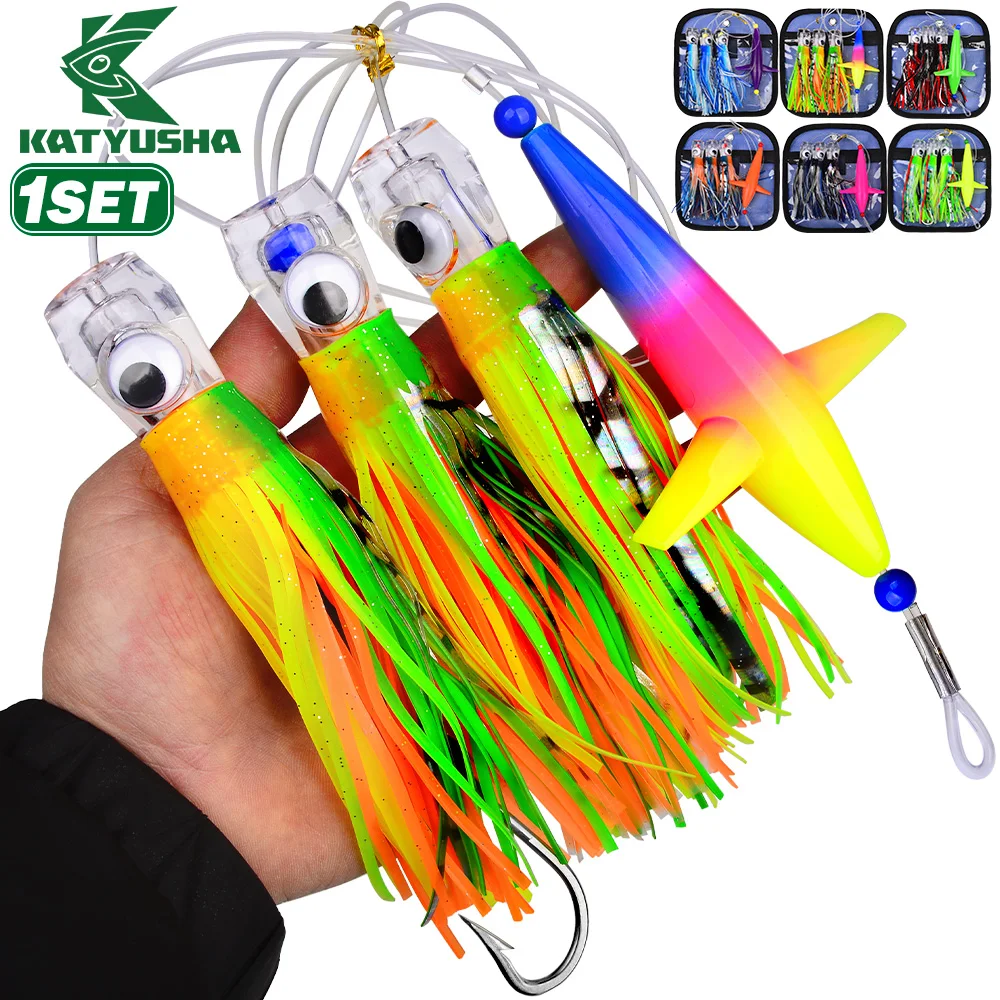 

KATYUSHA Offshore Towing Lure 6/9IN Octopus Shaped Skirt Soft Bait Dird Shaped Lure Fishing Set Tuna Saltwater Fishing Lures