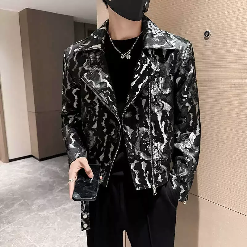 High Quality Ink Painting Jacquard Locomotive Jacket 2024 Autumn New Fashion Zipper Coat  Nightclub Club Social Men's Jackets