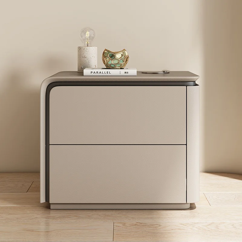 bedside table Solid wood leather bedside table Minimal Italian high-end complete