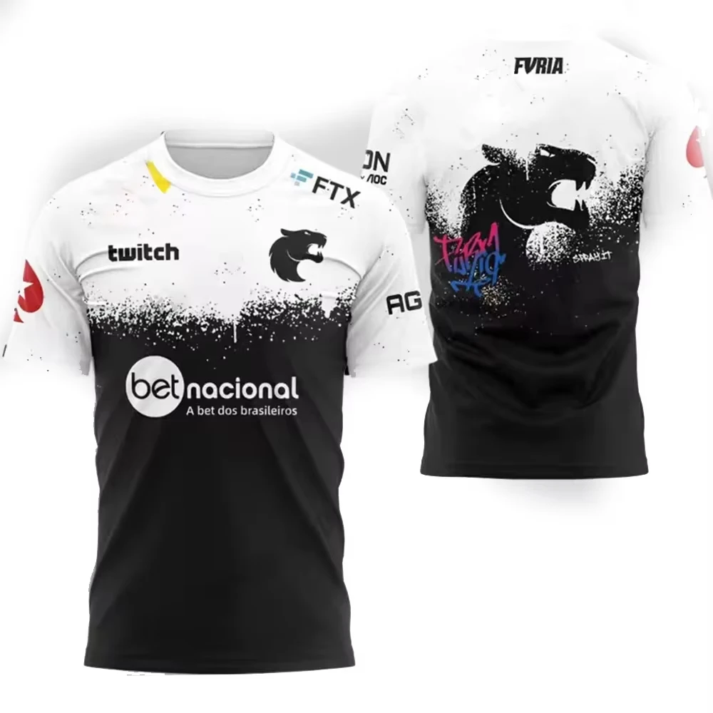 2026 Summer New Hot CSGO Sports Furia Team Boys' Sports T-shirt Round Neck Short-sleeved Sweater Casual Leopard Top XXS-6XL