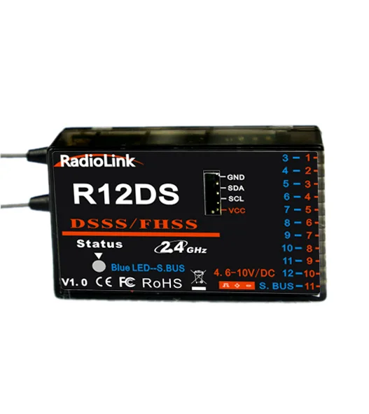 Original RadioLink R12DS 2.4GHz 12CH DSSS & FHSS Receiver for RadioLink AT9 AT9S AT10 AT10II Transmitter Support for SBUS PWM