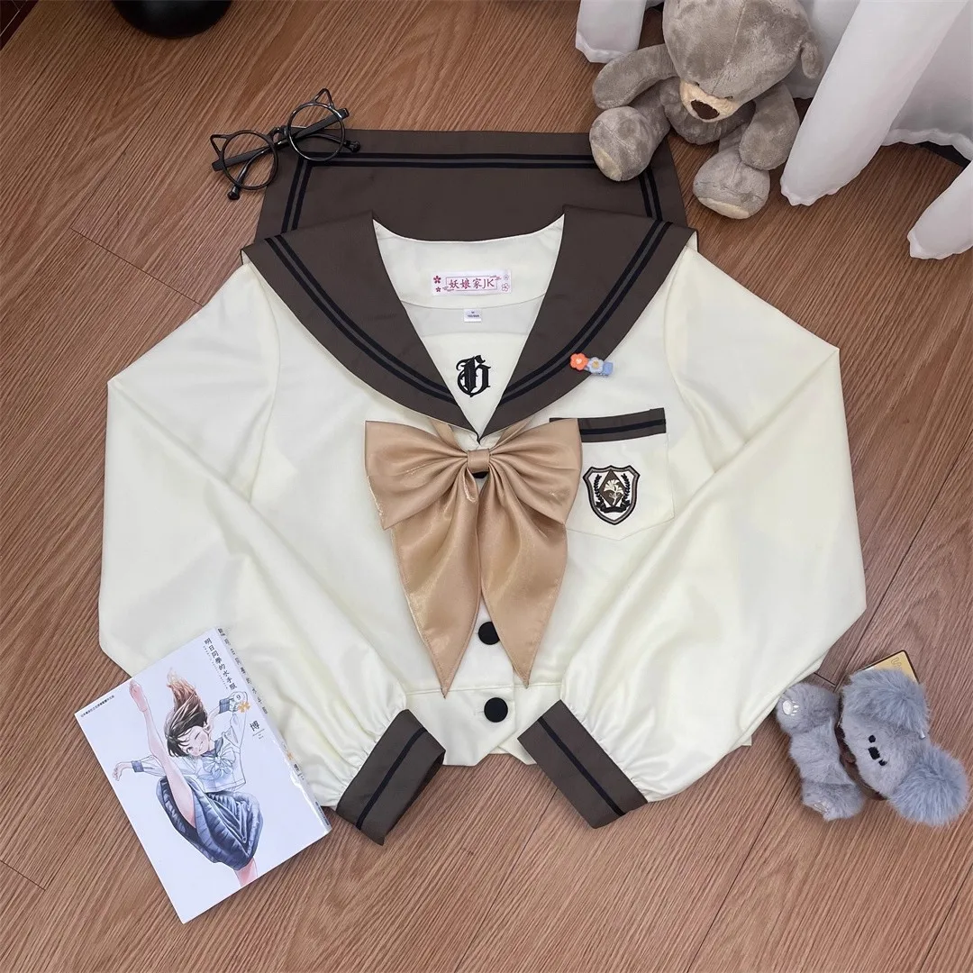 Costume de marin JK, uniforme à manches longues, col marin marron, Style collège japonais, ensemble à manches courtes, vêtements pour écoliers de jeu de rôle