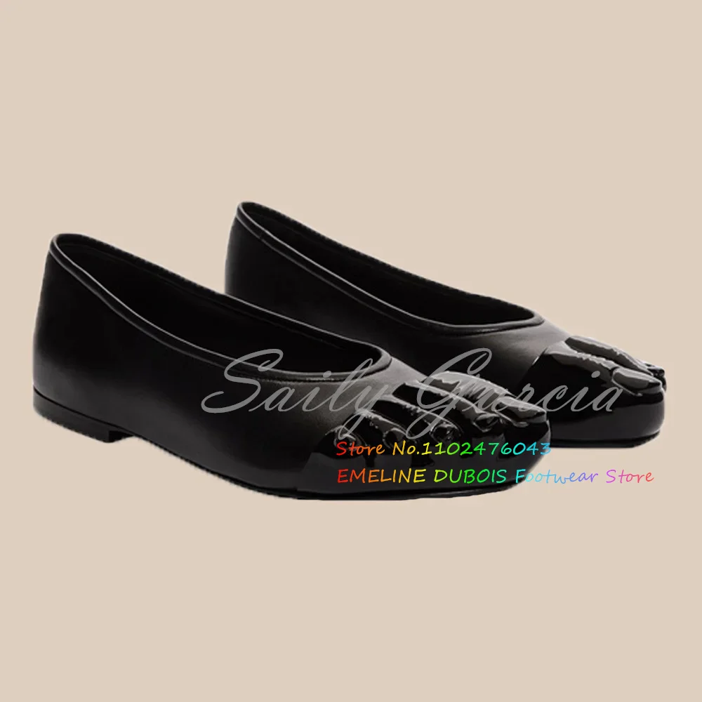 Metal Toe Personalized Decoration Ballet Shoes Women Black Leather Five-Finger Toe Summer New Flat Casual Comfortable Shoes