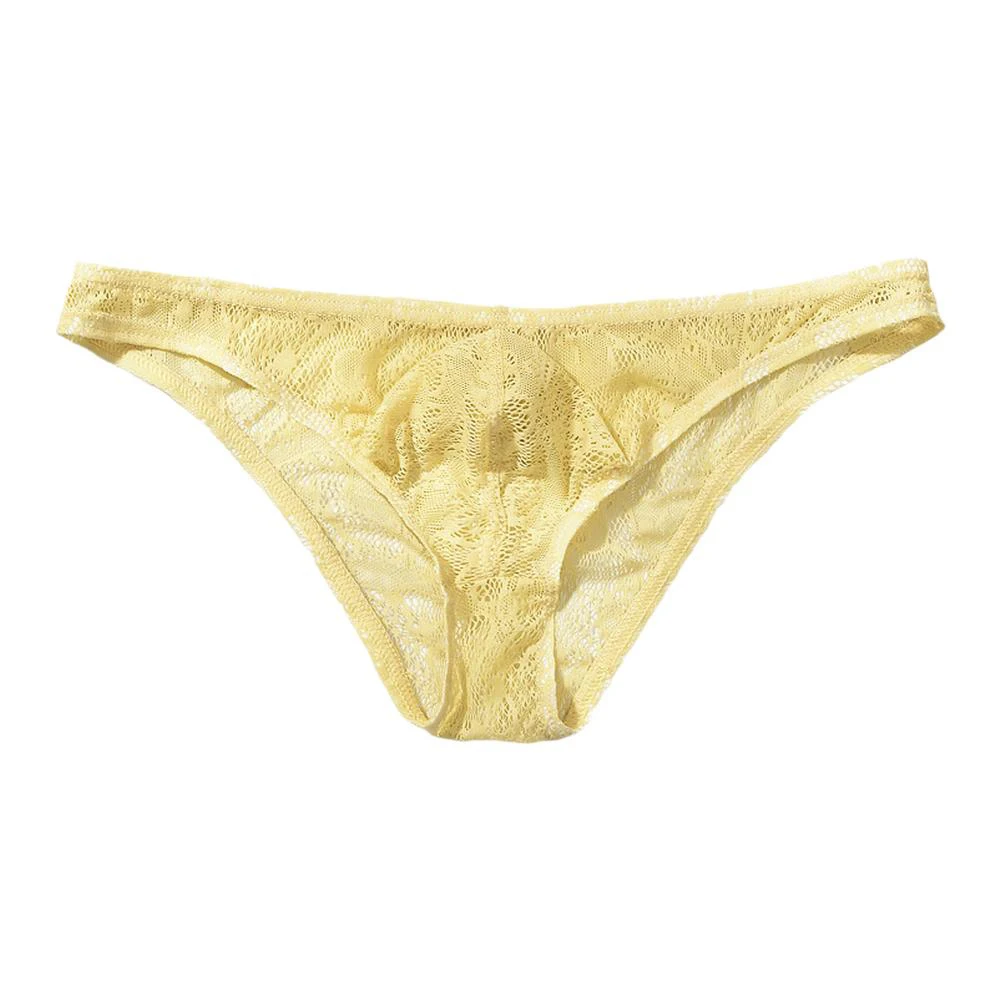 Hot Sale Perspective Men Lace Briefs Solid Color U Pouch Underwear M-XXL Size Low Waist Panties Underpants