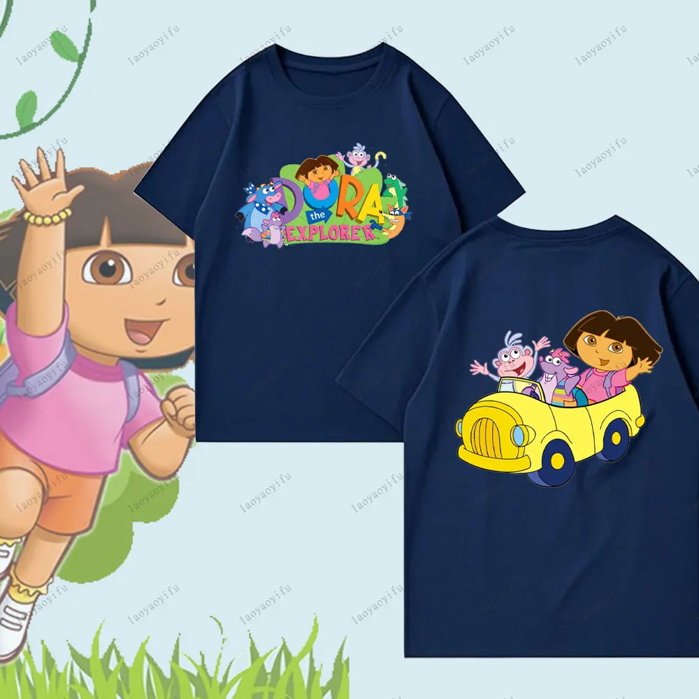 تي شيرت دورا ذا اكسبلورر اللطيف هاراجوكو بنمط الرسوم المتحركة للجنسين والنساء والرجال سويت شيرت قطني عالي الجودة موضة الشارع #2