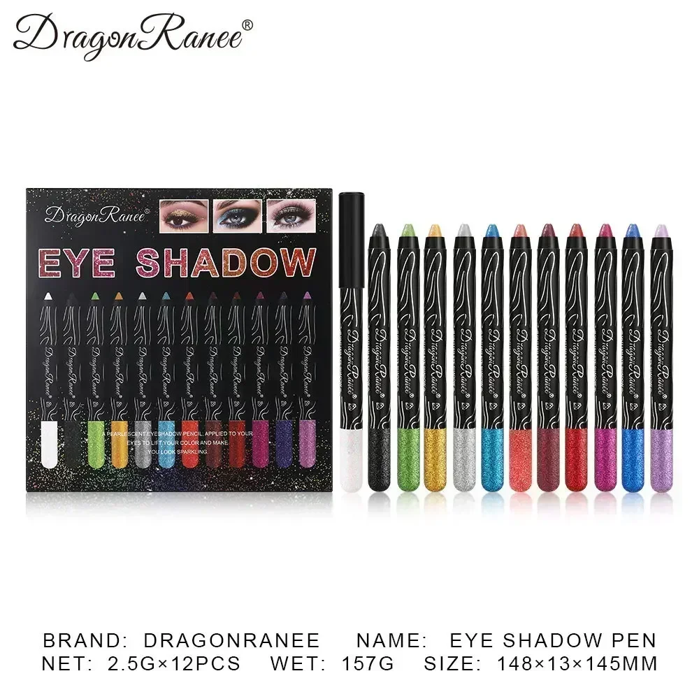 12개 진주 아이섀도우 펜 세트 반짝이는 광택 오래 지속되는 방수 부드럽고 쉽게 바르는 무대 파티 아이섀도우 선물 2.5g*12