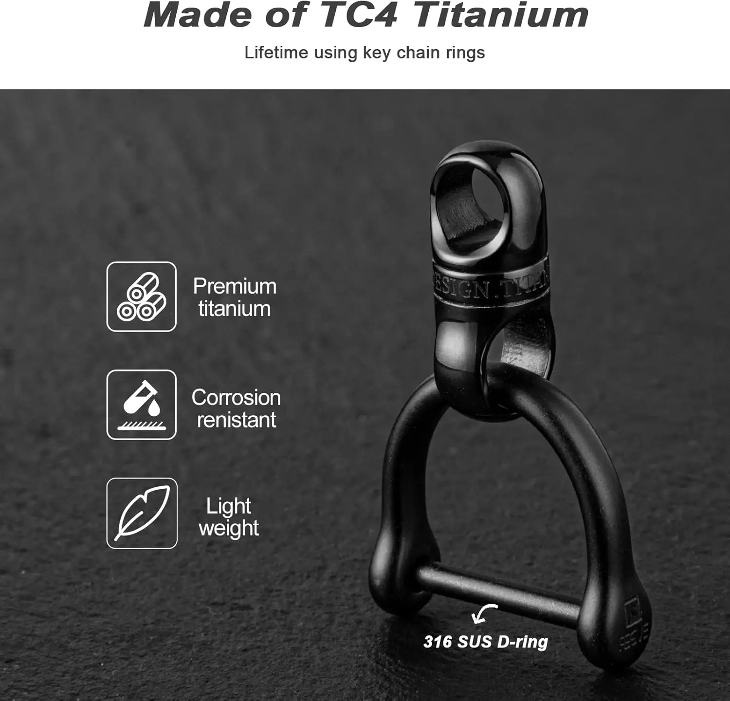 Titanium Swivel Small Key Ring with D Ring Keychain for Car Key Fob,black color DIY Bag