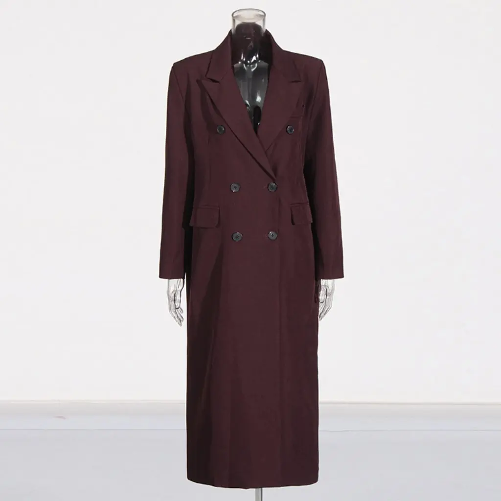 

Women's French Elegant Long Windbreaker Coat Solid Color All-match Anora Red Autumn Winter
