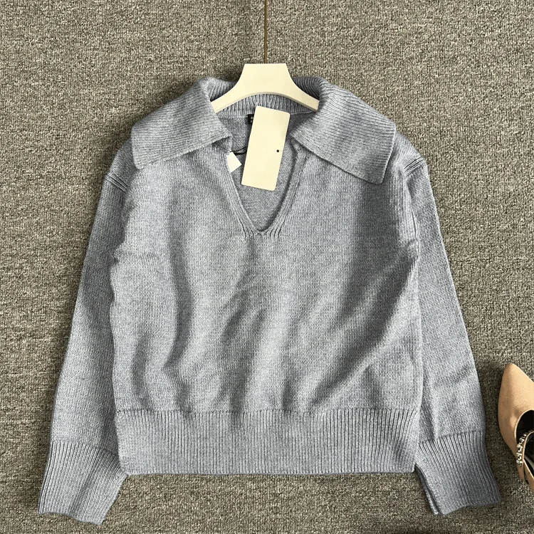 Warmer, lässiger SLE-Strickpullover für Damen, Umlegekragen, lang, S Sve, thermisch, bequem, lockere Passform, Strickwaren für Frühling und Herbst