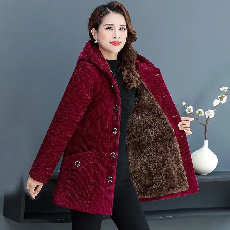 Corduroy Winter Coat Women Puffer Jacket Winter New Korean Style Long Ladies Over-the-knee Cotton Padded Jacket Keep Warm