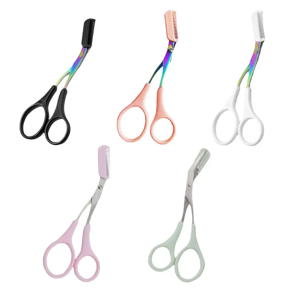 Eyebrow Trimmer Scissor With Comb Female Male Eyebrow Eyelash Scissors Safety Stainless Steel Face Razor Makeup Beauty Scissors