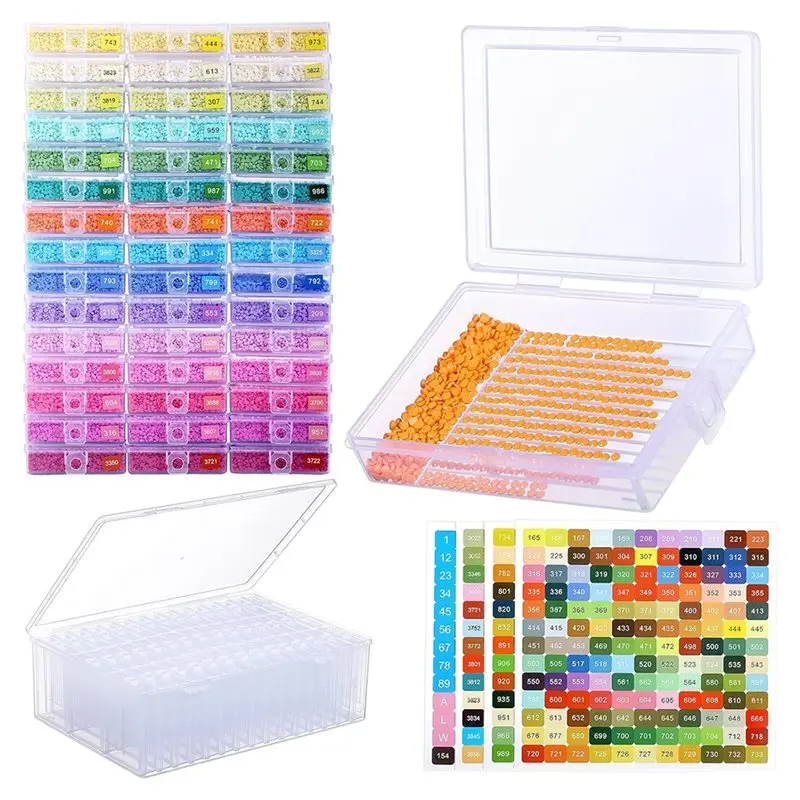 

A74E-Diamond Painting Containers Trays(2-In-1), 45Pcs Stackable Diamond Art Storage Trays With 455 Colors Labels Stickers