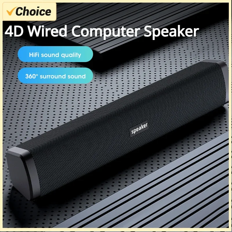 4D Wired Computer Speaker Bar Stereo Sound Subwoofer For Macbook Laptop Notebook PC Music Player PC Soundbar Loudspeaker