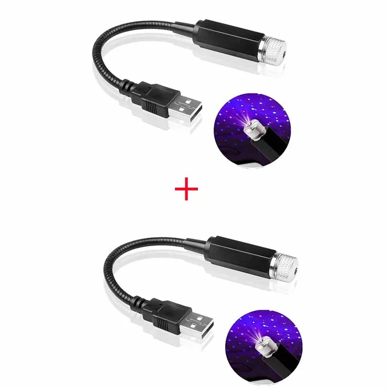 2X Romantische LED Sternenhimmel Nachtlicht 5V USB Powered Galaxy Star Projektor Lampe für Auto Dach Zimmer Decke Dekor Plug & Play