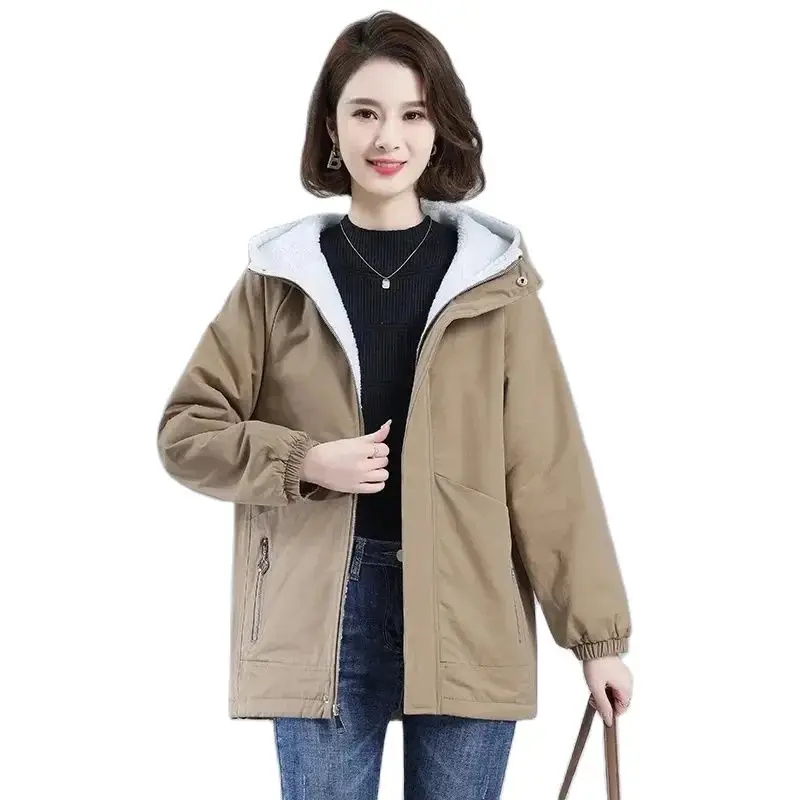 Autumn Winter Casual Windbreaker Women New Loose Hooded Trench Coat Pure Colour Fashion Outerwear Thicken Parka Overcoat Female