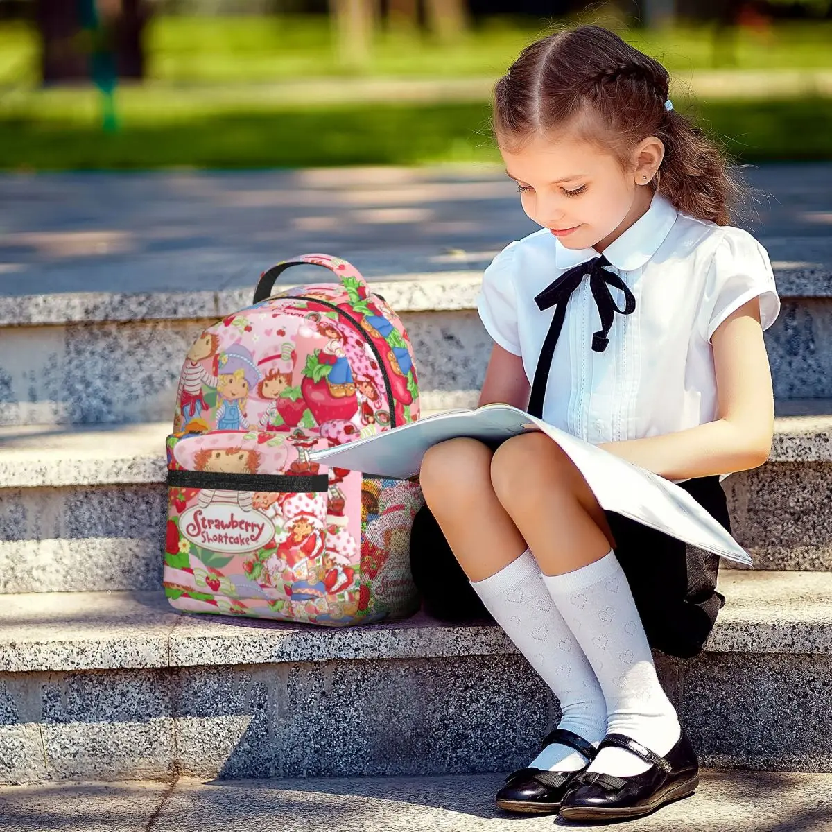 Mochila de alta capacidade como morango, bolsa de faculdade impermeável, bolsa de livros de viagem portátil na moda, nova moda