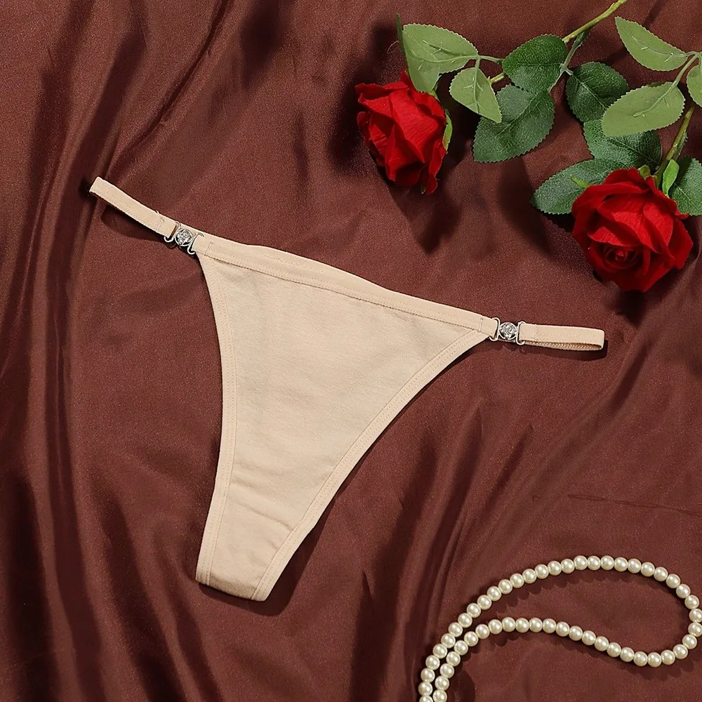 Fashion Cotton Crotch Rhinestone Thongs Low Waist Traceless Bikini Briefs Solid Color Underpants T-back Panties Underwear