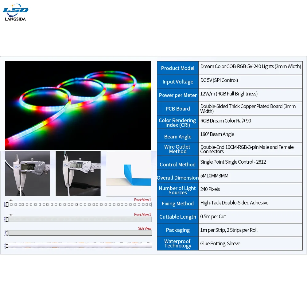 WS2812 3 مللي متر 240LED بلوتوث الذكية RGB COB قطاع تحكم APP التحكم 720 المصابيح/م أوضاع الموسيقى المنشطة الصوت تشغيل 5 فولت COB 240D