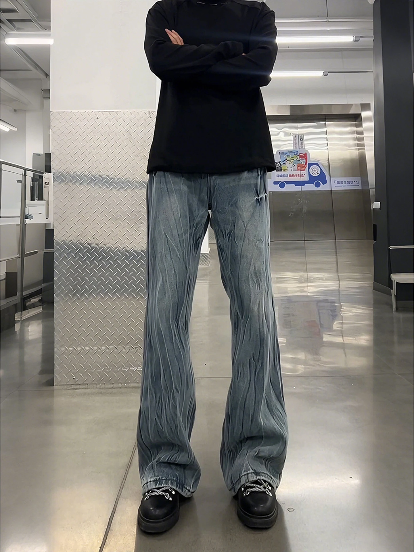 

Мужские джинсы с синей флисовой подкладкой и узором в виде молнии, широкие брюки в стиле High Street, повседневные джинсовые брюки для весеннего сезона