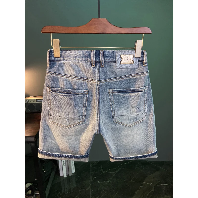 

Summer ripped denim shorts, men's summer slim fit, American casual trend, slim fit, and cool shorts